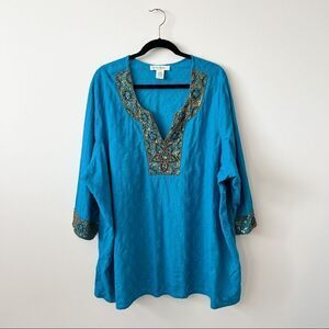 Ulla Popken beaded embroidered tunic blouse art to wear boho women’s plus size 2